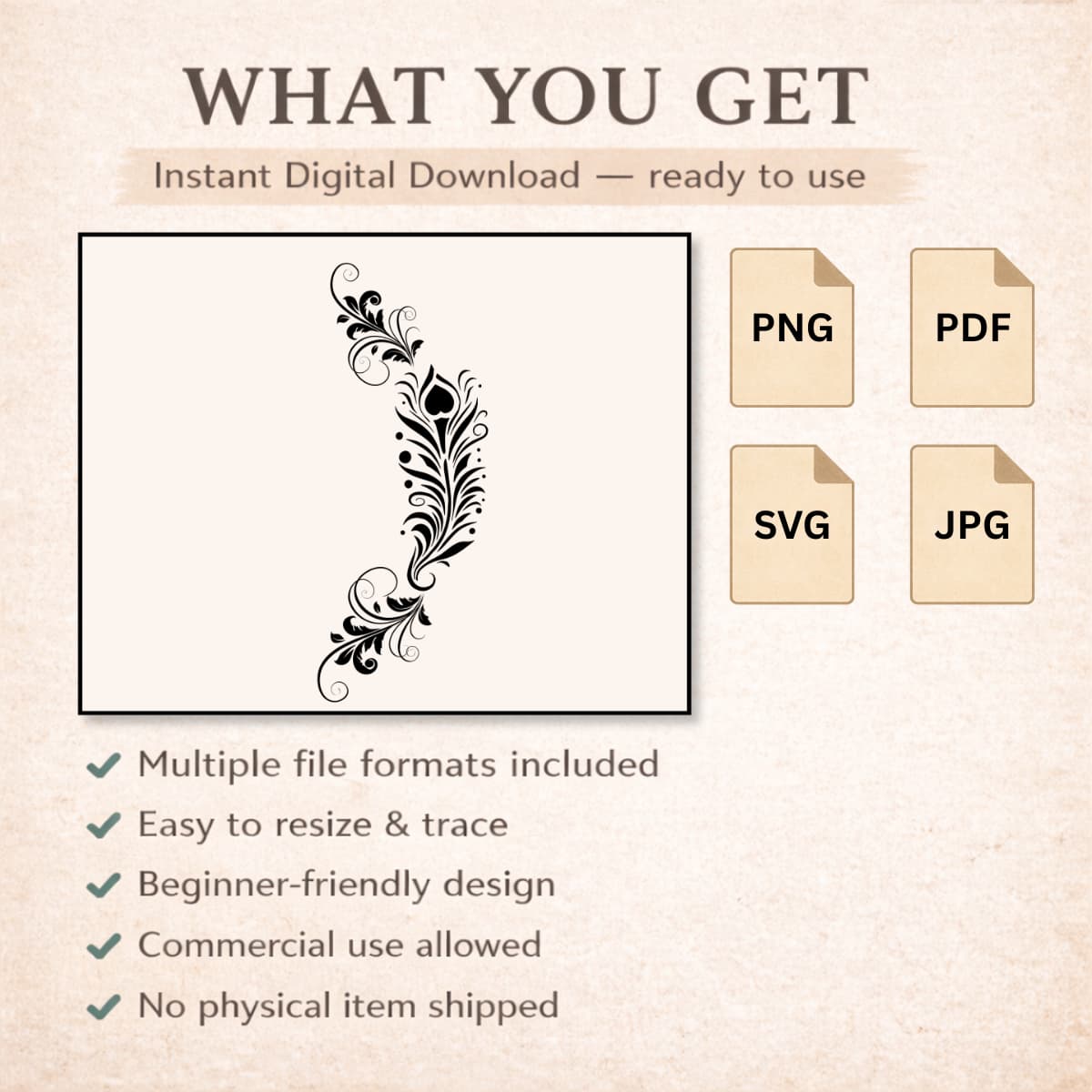 Feather Flourish Wide Brim Hat Burning Design