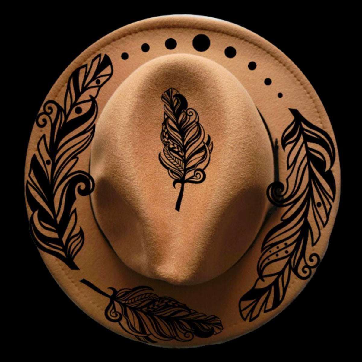 Feathers design on a narrow brim hat