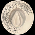 Feathers And Dogwood burned hat burning design on a wide brim hat.