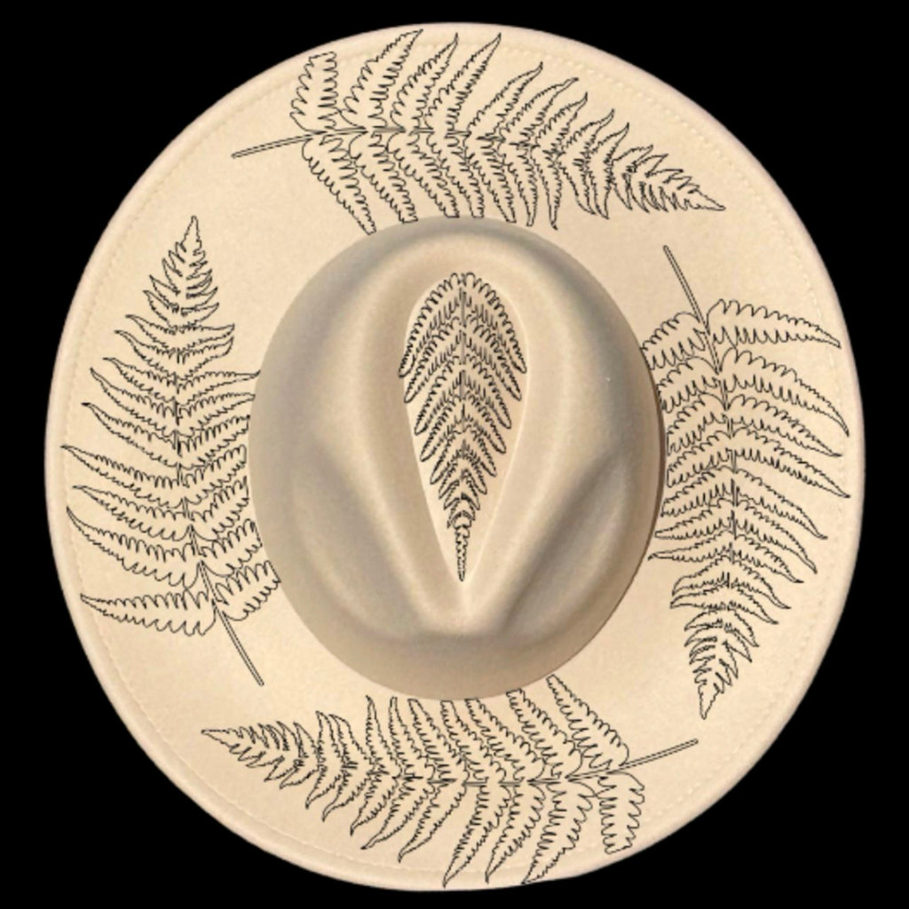 Fern wreath design on a wide brim hat