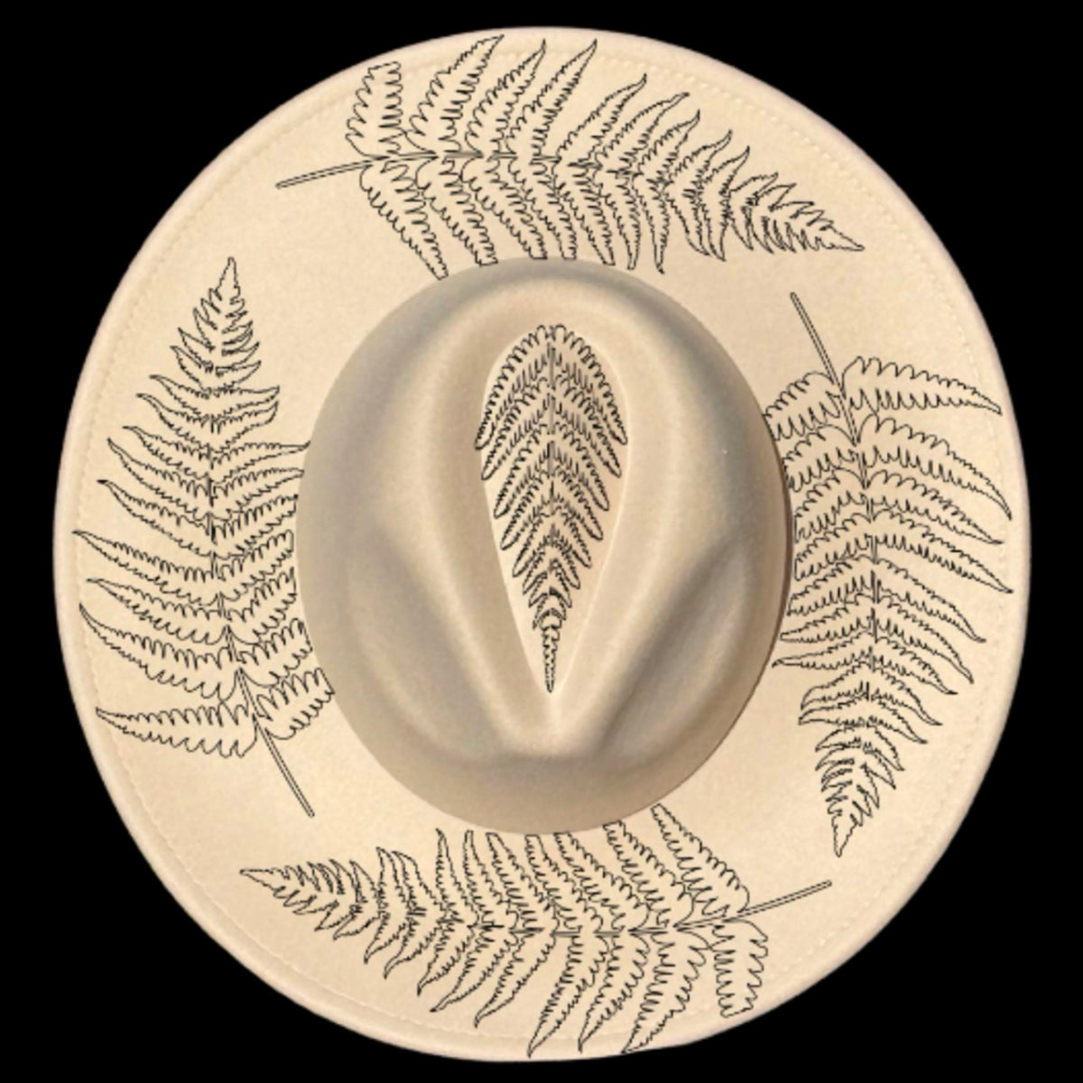 Fern wreath design on a wide brim hat
