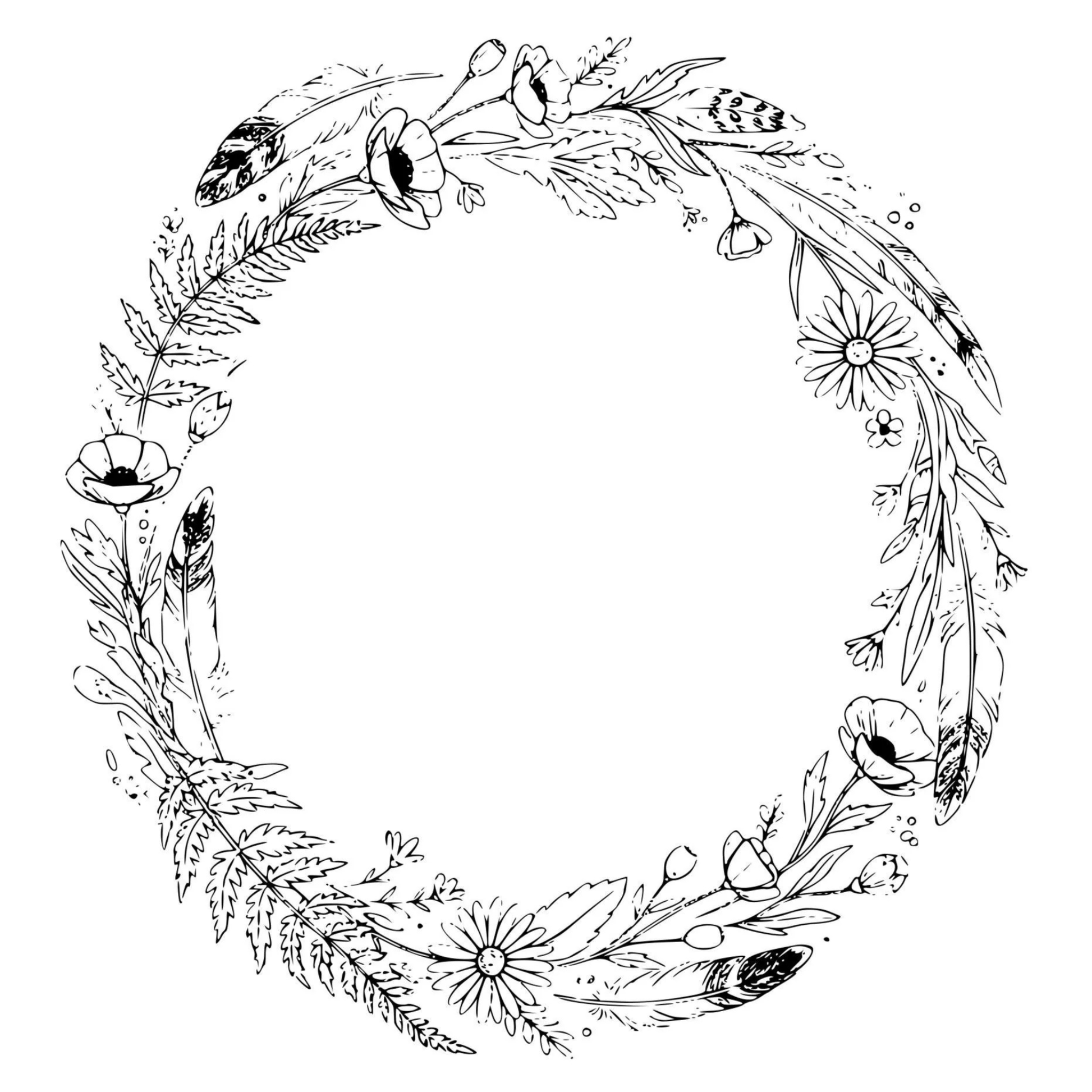 Black floral design on a white background