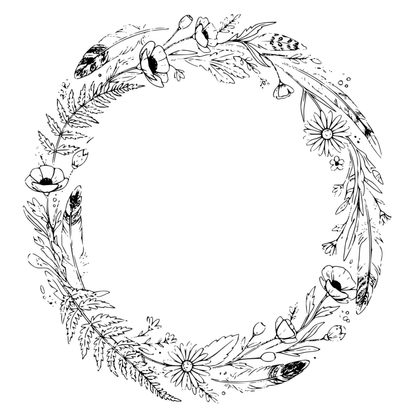 Black floral design on a white background