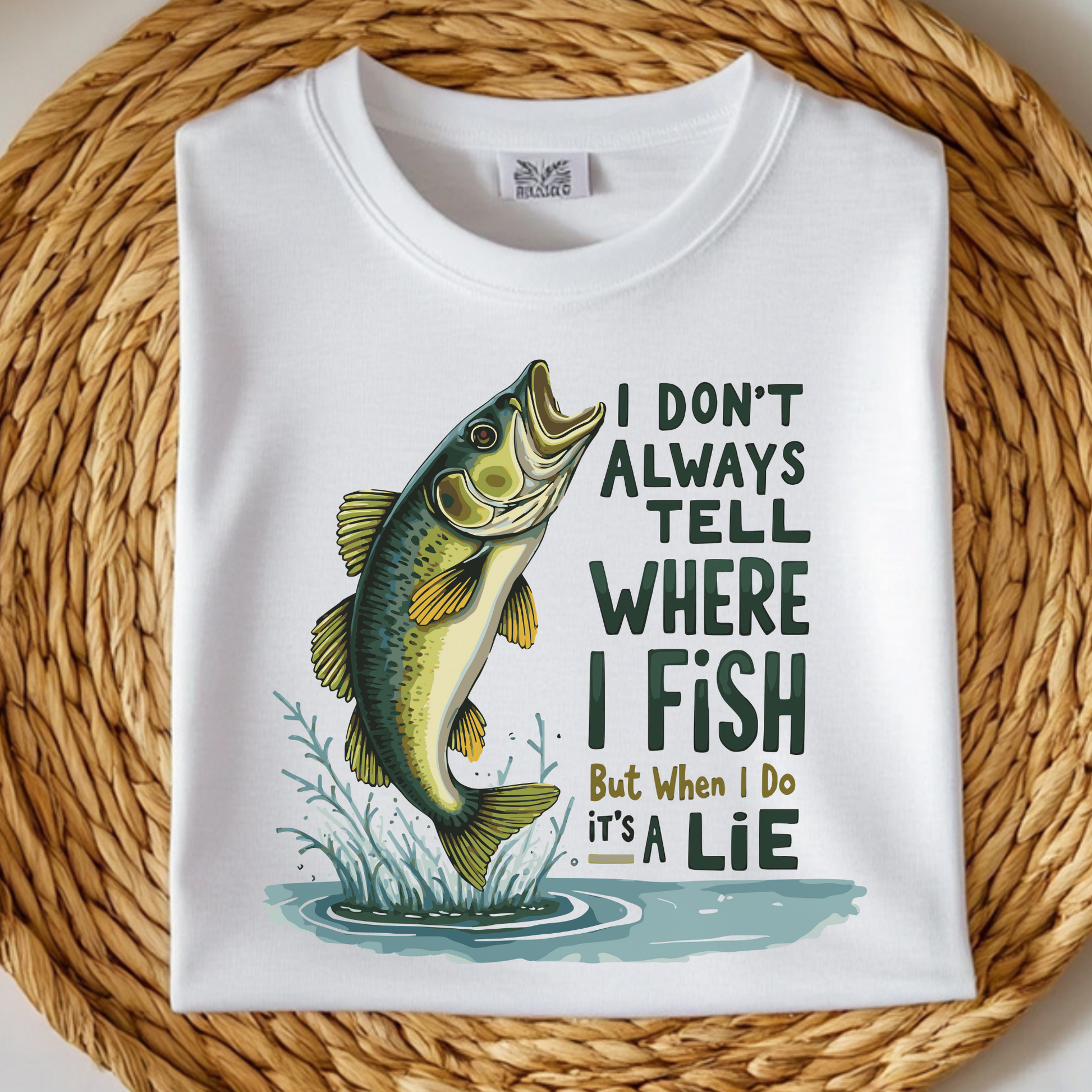 Funny Fishing Quote PNG digital design on a folded white t-shirt