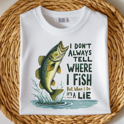 Funny Fishing Quote PNG digital design on a folded white t-shirt