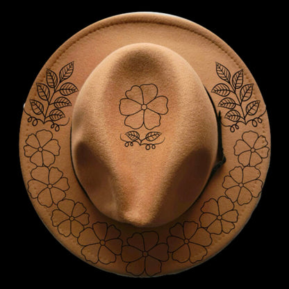 Floral Wreath Pattern Traceable Narrow Brim Hat Burning Design