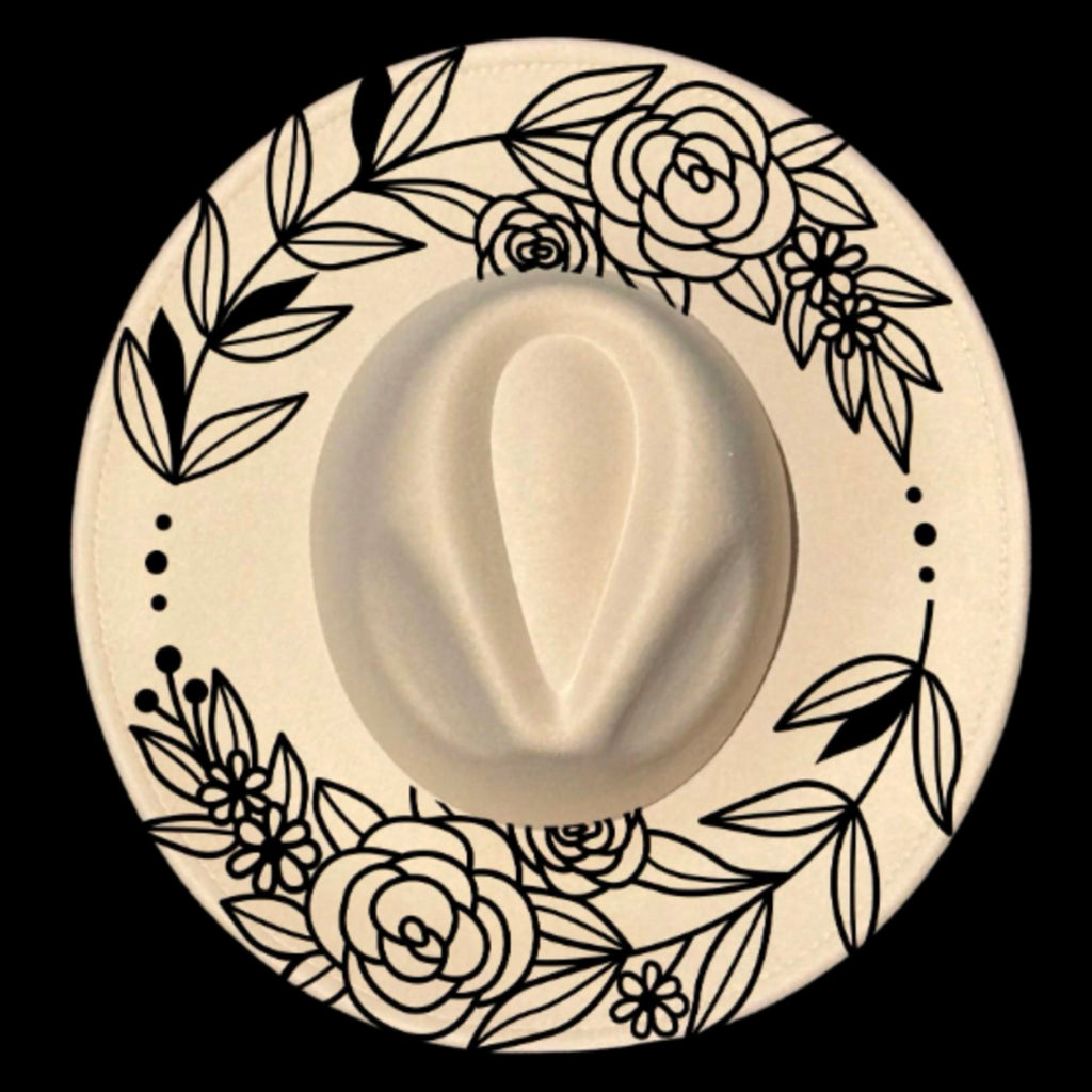 Floral wreath design on a wide brim hat