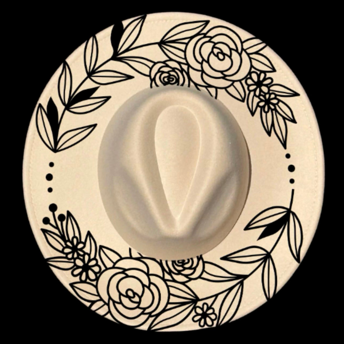 Floral wreath design on a wide brim hat