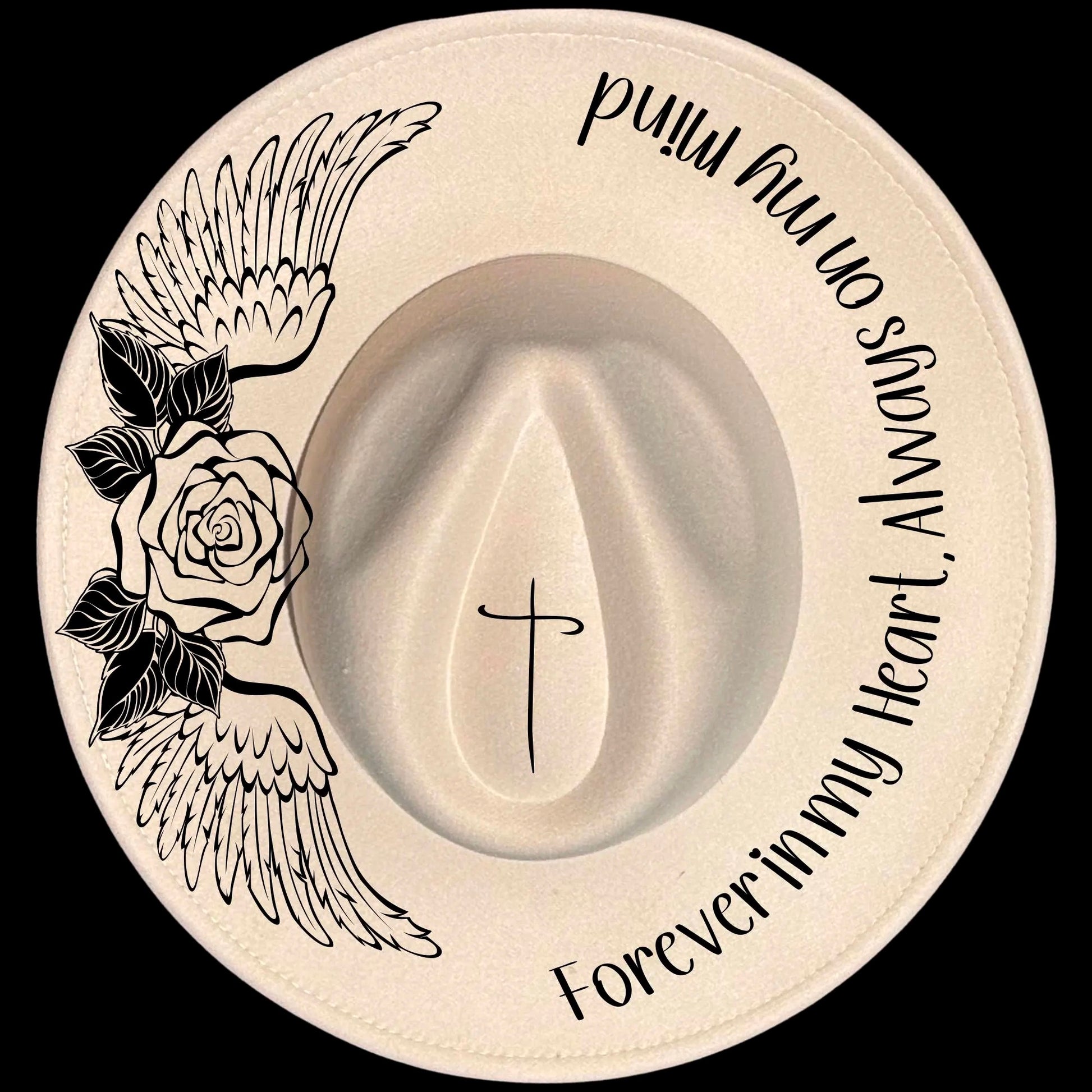 Forever In My Heart burned hat burning design on a wide brim hat.