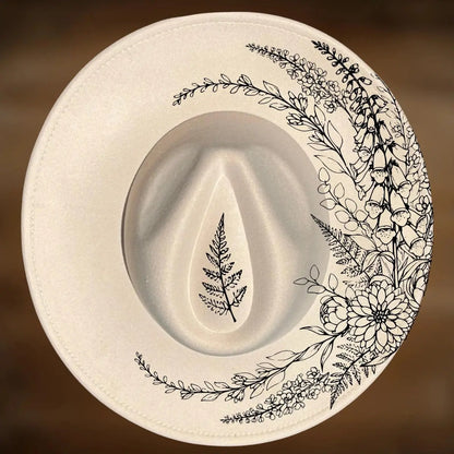 Foxglove Spray Wide Brim Hat Burning Design
