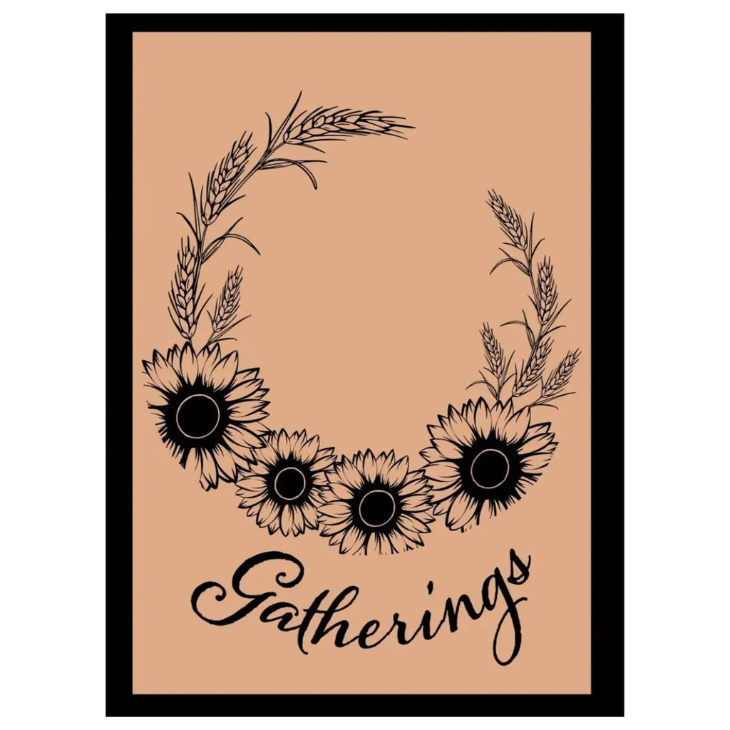 Journal cover with sunflower design and 'Gatherings' text on a beige background