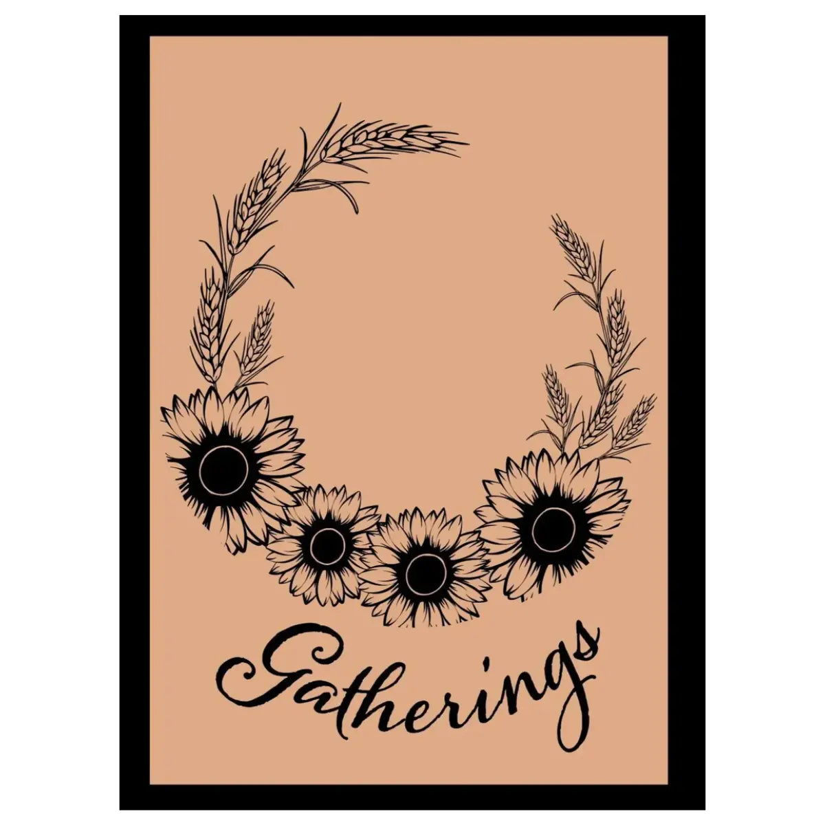 Journal cover with sunflower design and 'Gatherings' text on a beige background
