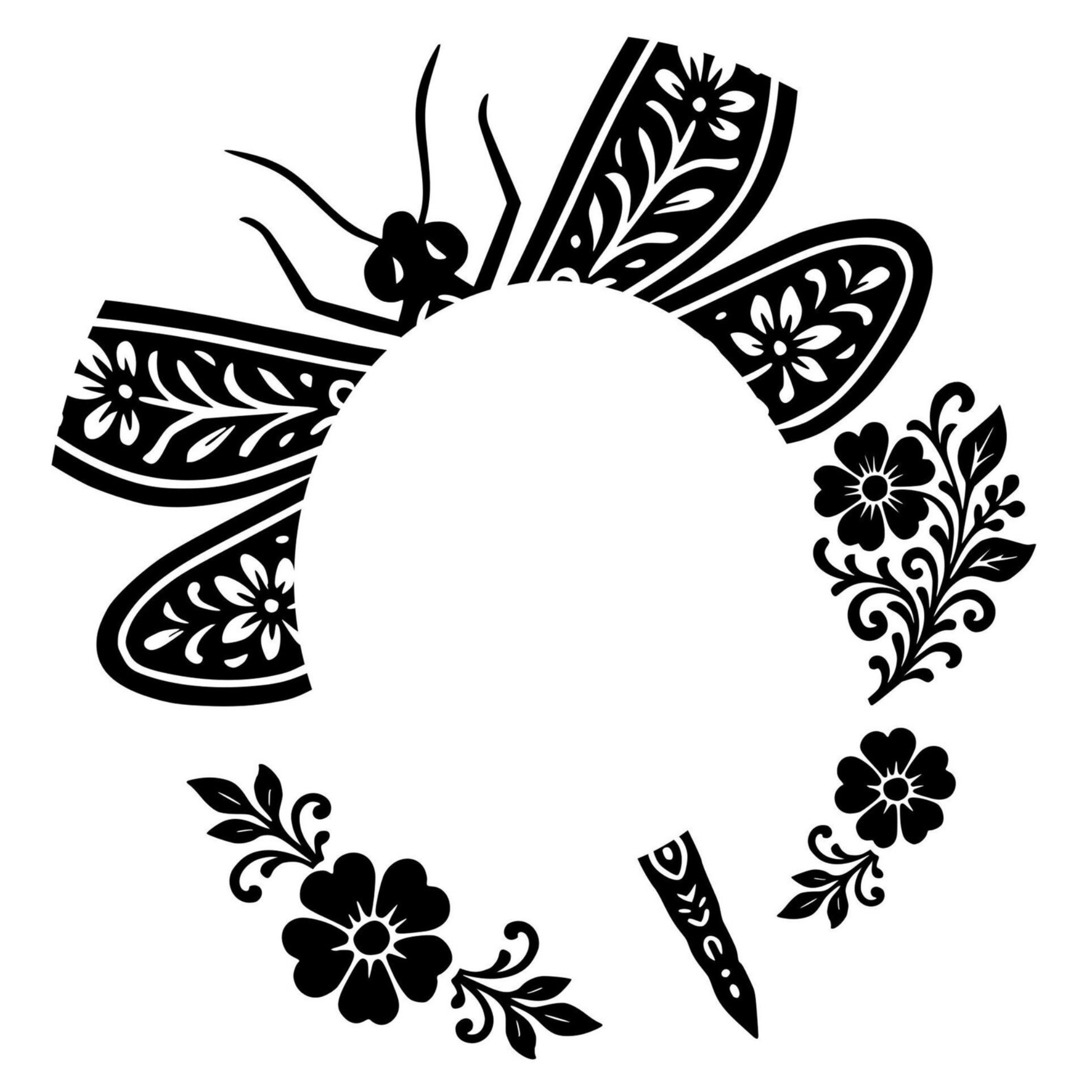 Decorative butterfly and floral elements on a white background