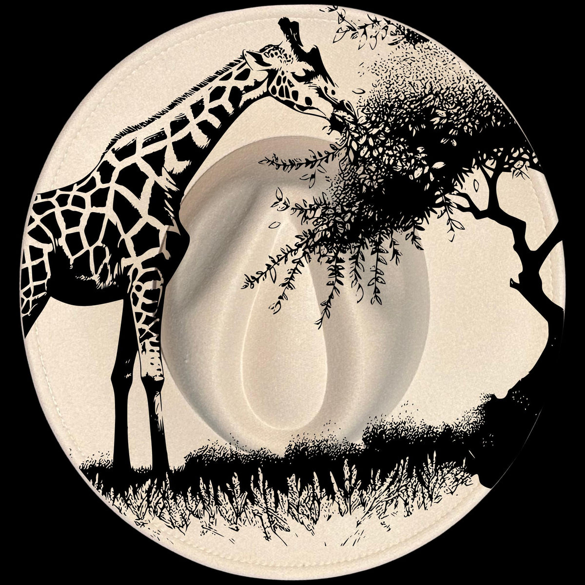Giraffe Life burned hat burning design on a wide brim hat