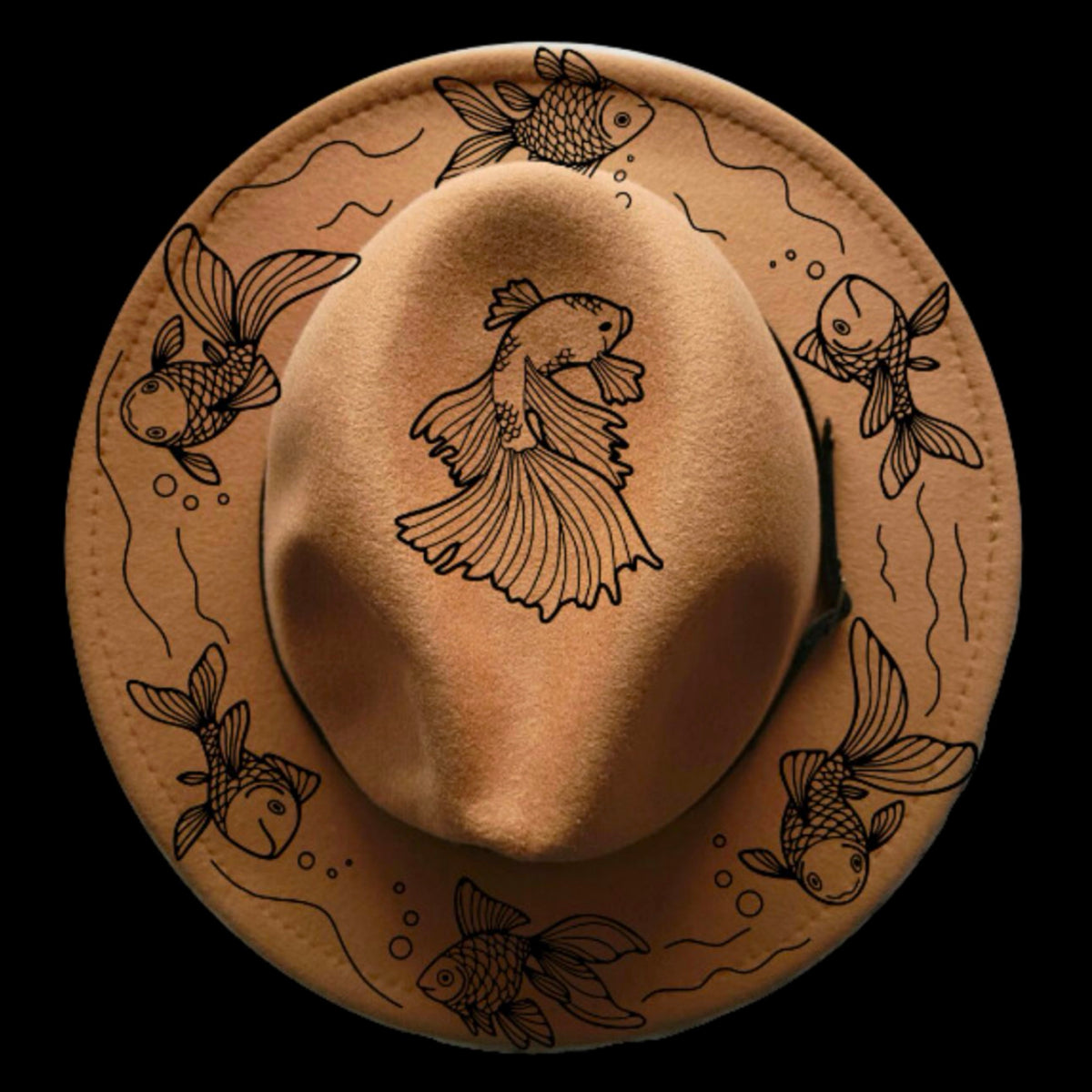Goldfish design on a narrow brim hat