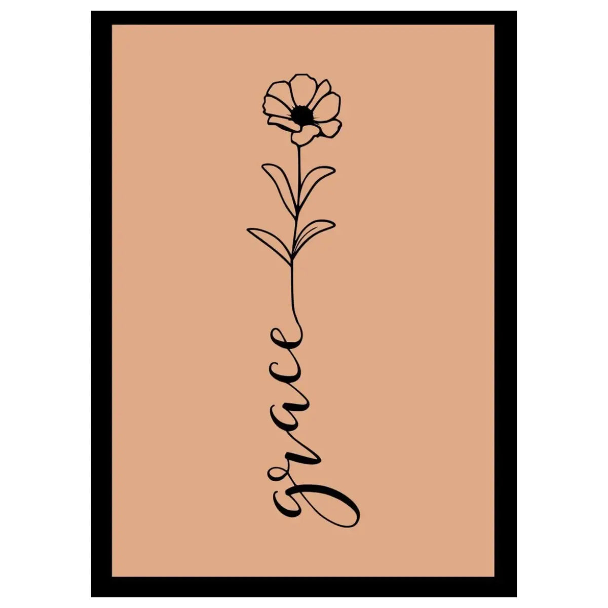 Drawing of a flower and the word 'grace' on a beige background