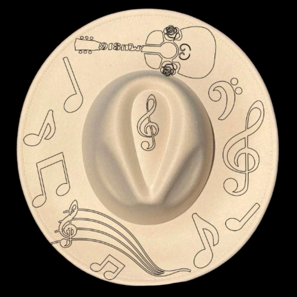 Guitar music design on a wide brim hat