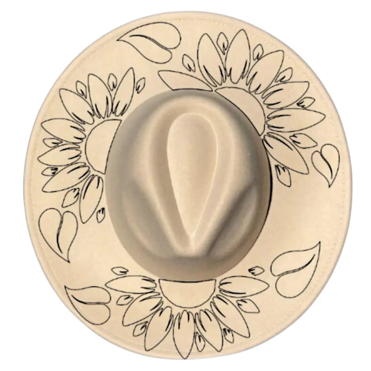 Wide brim hat with floral patterns on a white background