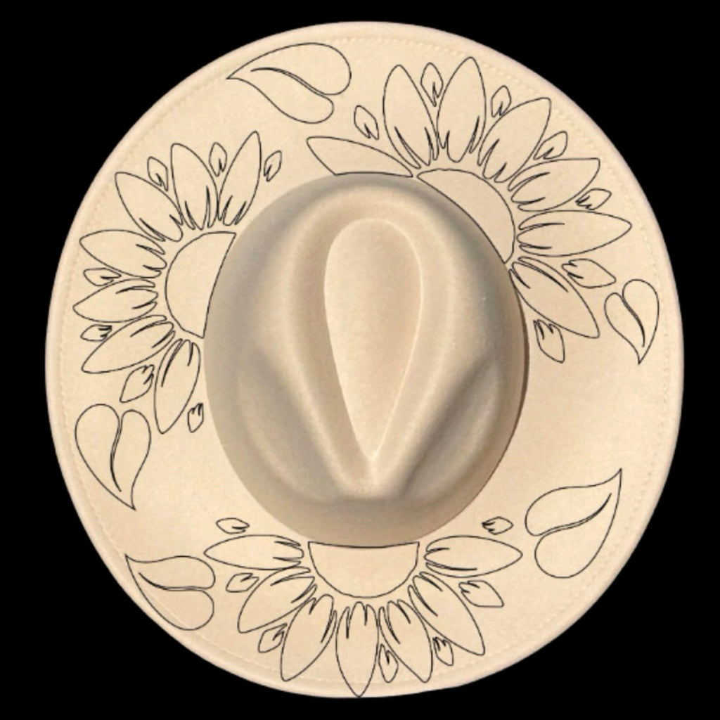 Half sunflowers on a wide brim hat