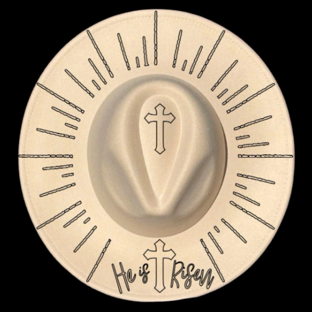 He is Risen design on a wide brim hat