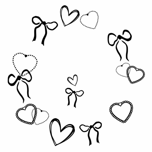 Hearts and bows illustrations on a white background