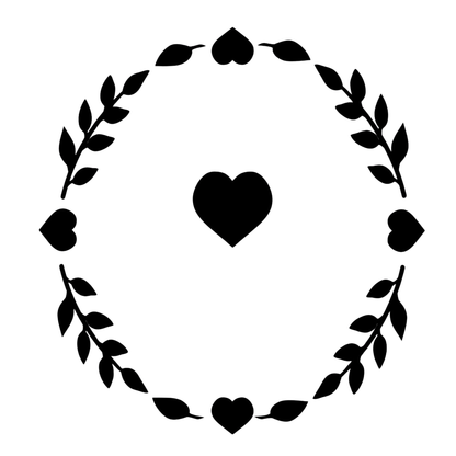 Black hearts and leaves wreath on a white background