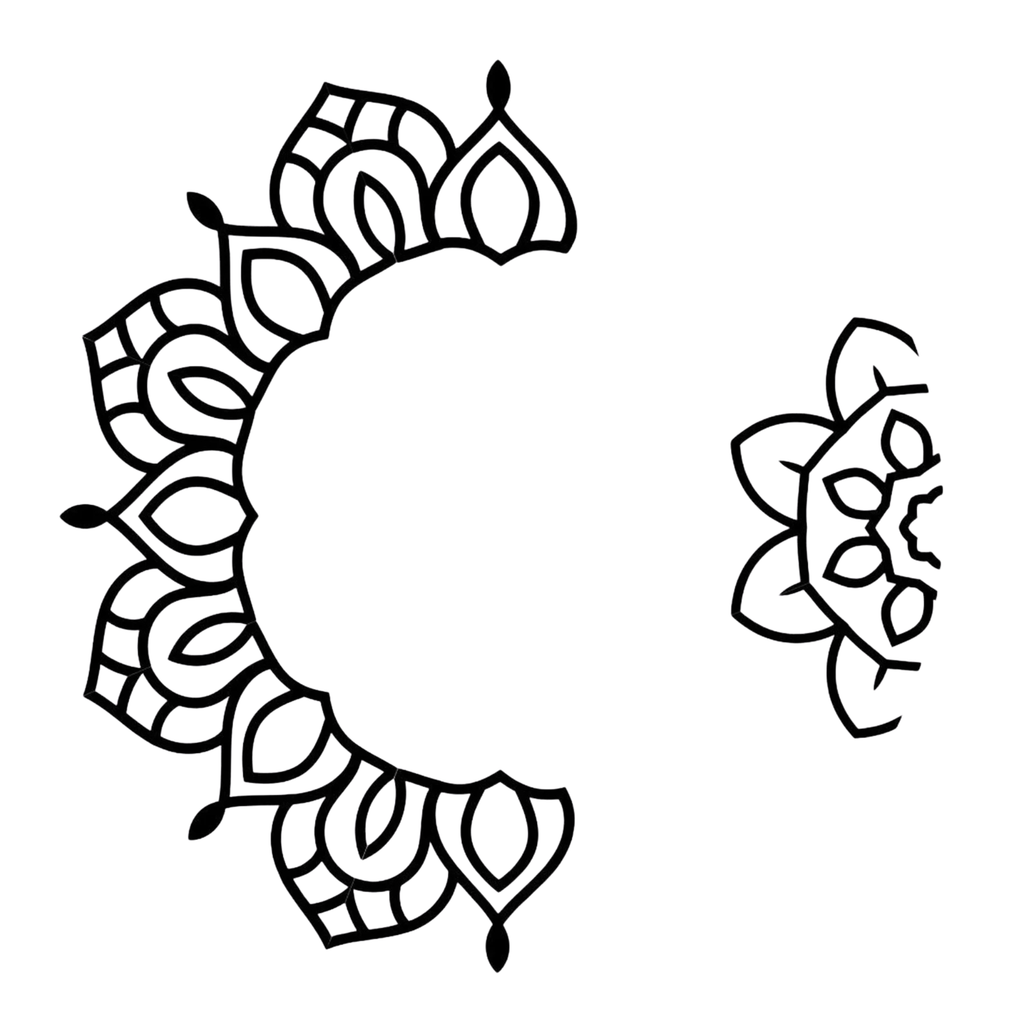Decorative black and white mandala designs on a white background