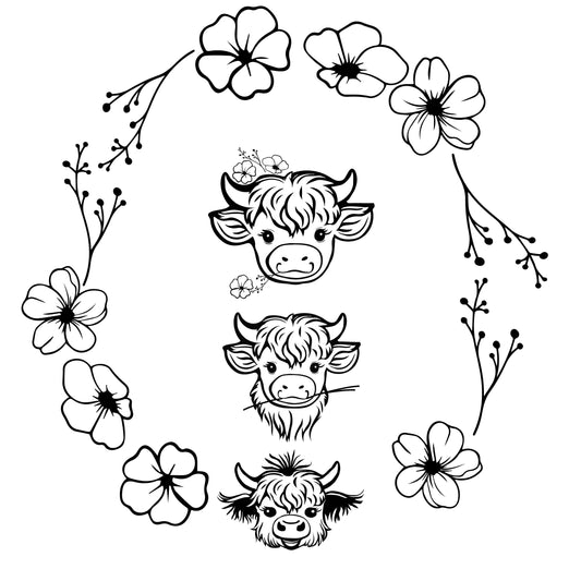 Highland Cow Flowers Hat Design