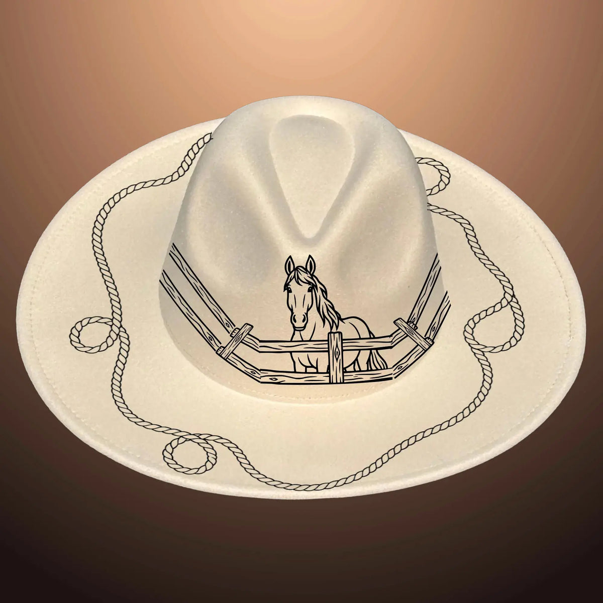 Horse And Fence Wide Brim Hat Burning Design