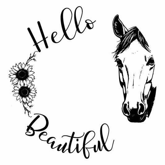 Hello Beautiful Horse And Sunflowers digital design for wide brim hats