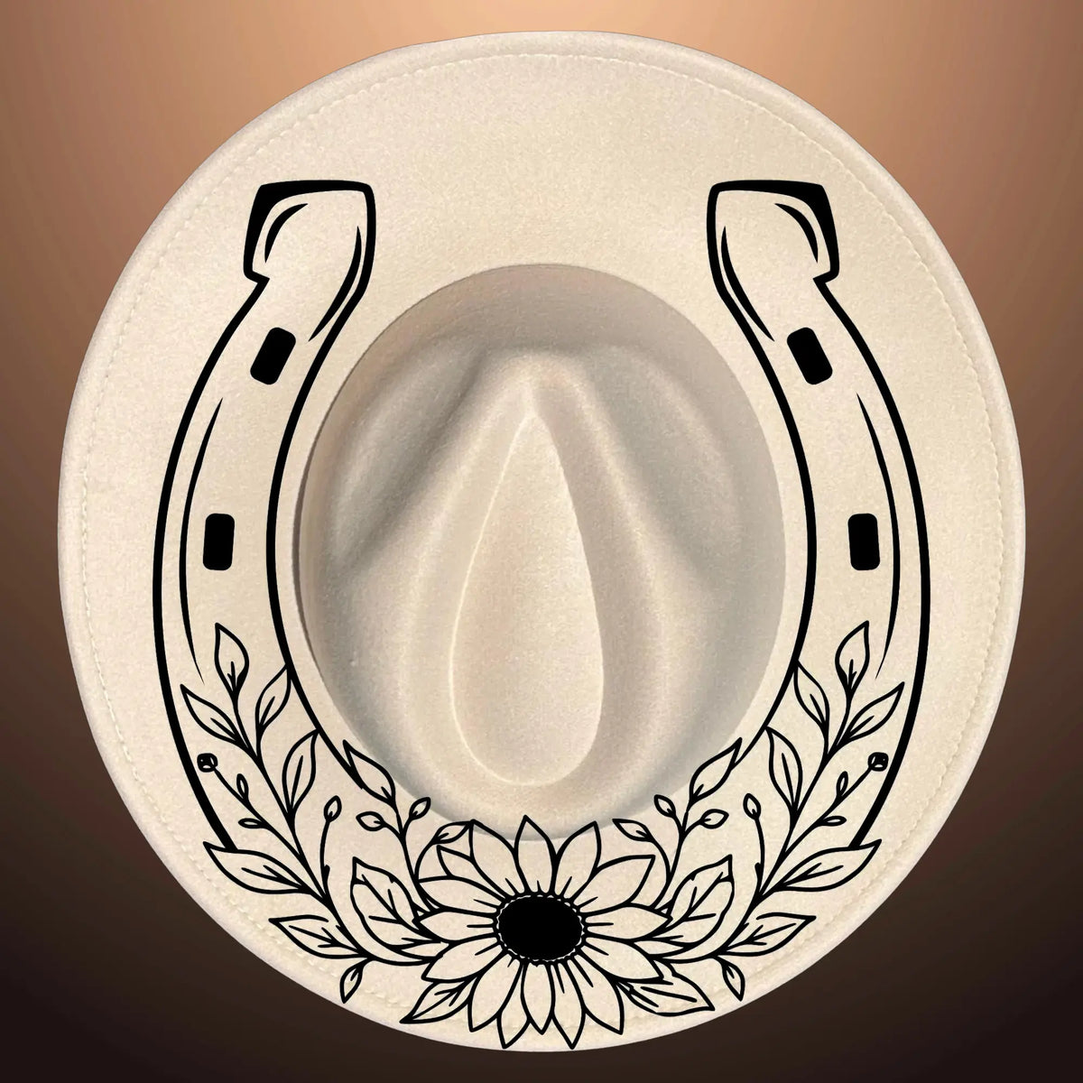 Horseshoe Sunflower Wide Brim Hat Burning Design
