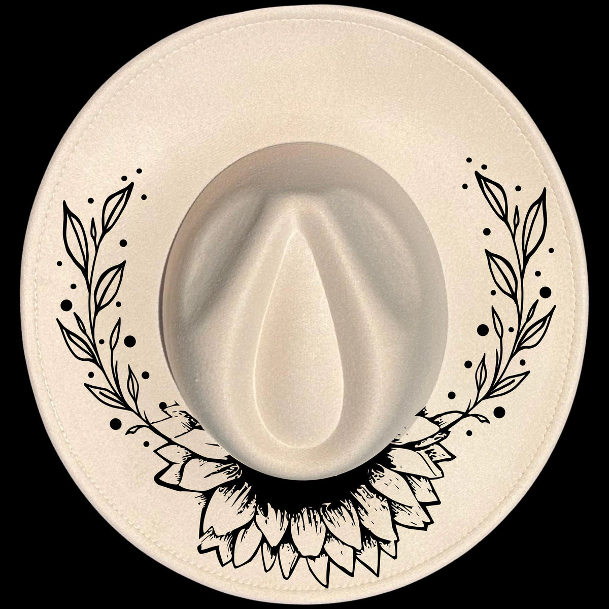Sunflower Party burned hat burning design on a wide brim hat