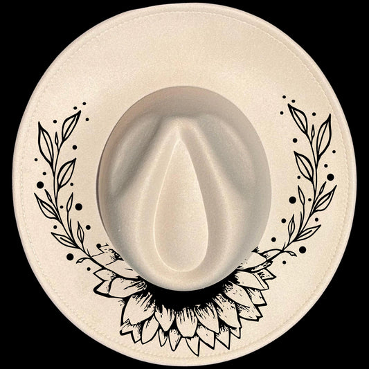 Sunflower Party burned hat burning design on a wide brim hat