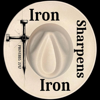 Iron Sharpens Iron burned hat burning design on a wide brim hat