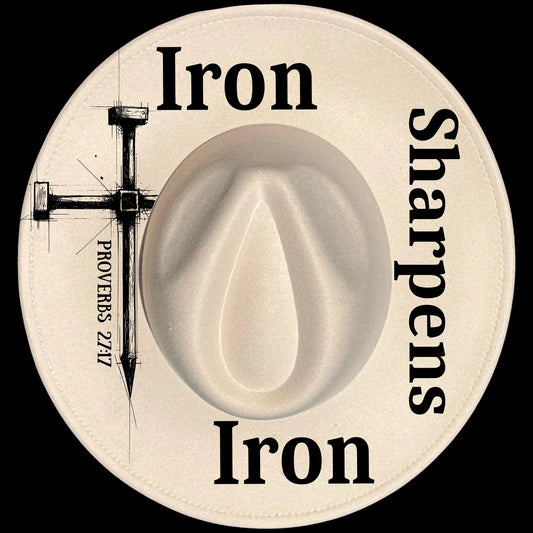 Iron Sharpens Iron burned hat burning design on a wide brim hat