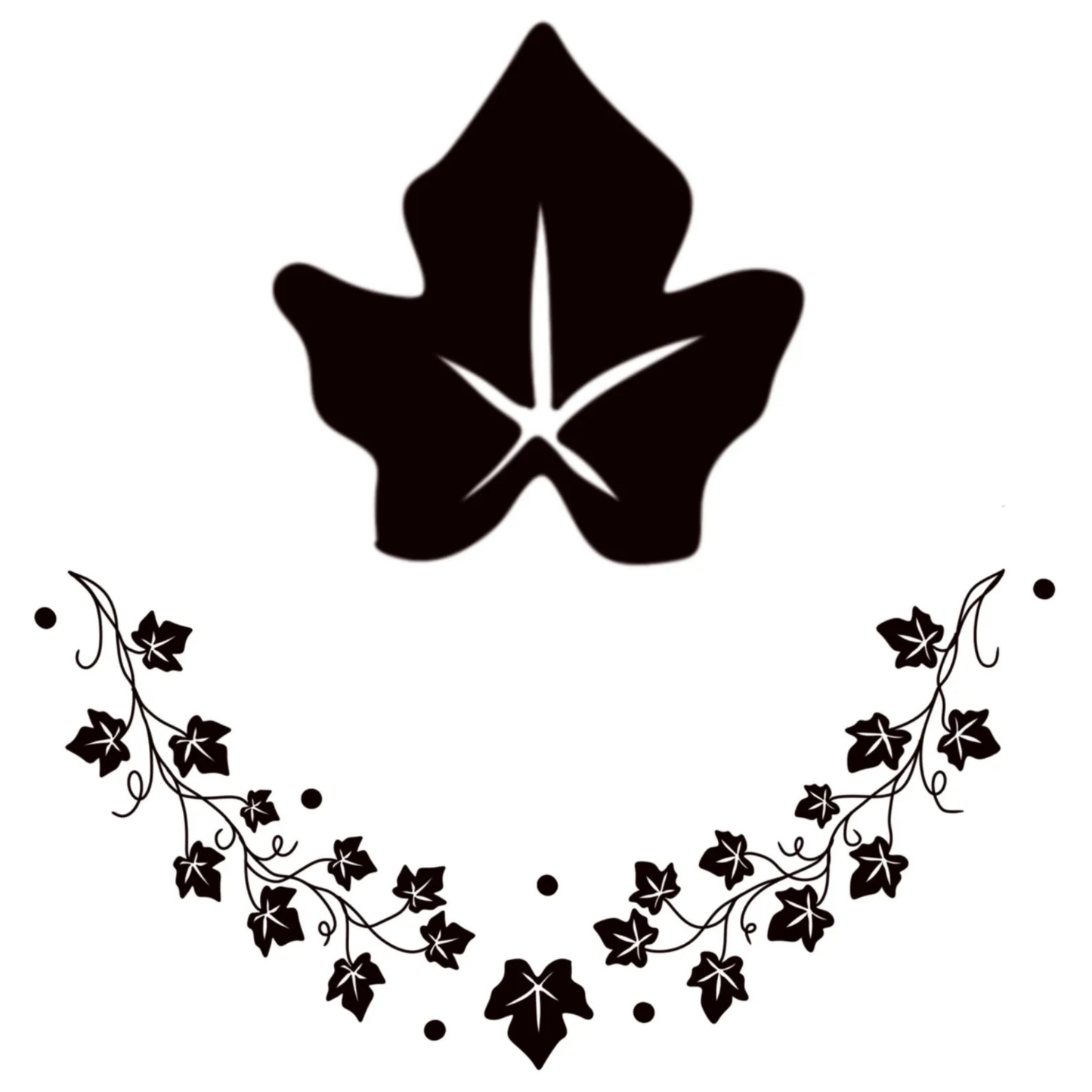 Black leaf and vine design on a white background