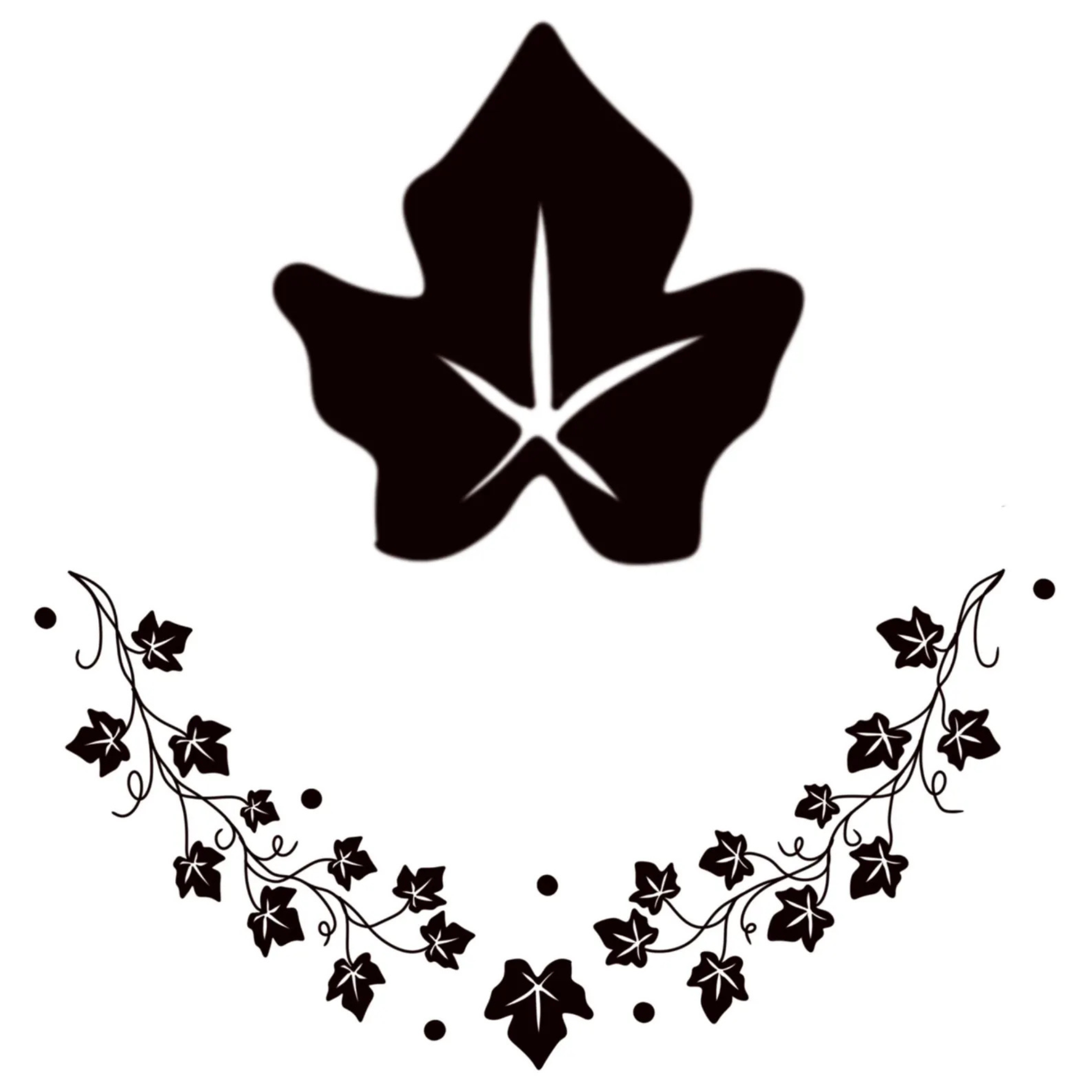 Black leaf and vine design on a white background