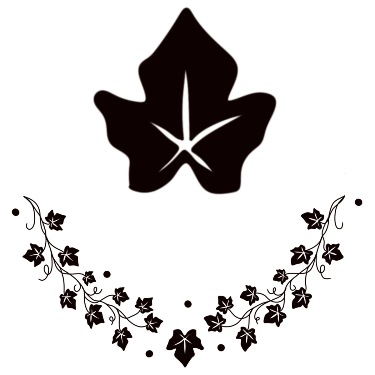 Black leaf and vine design on a white background