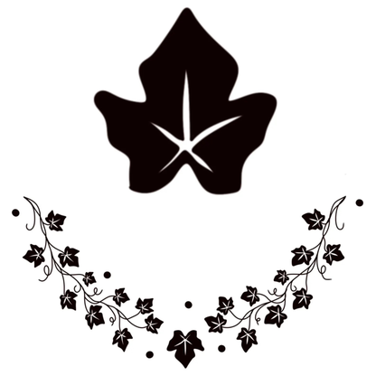 Black leaf and vine design on a white background