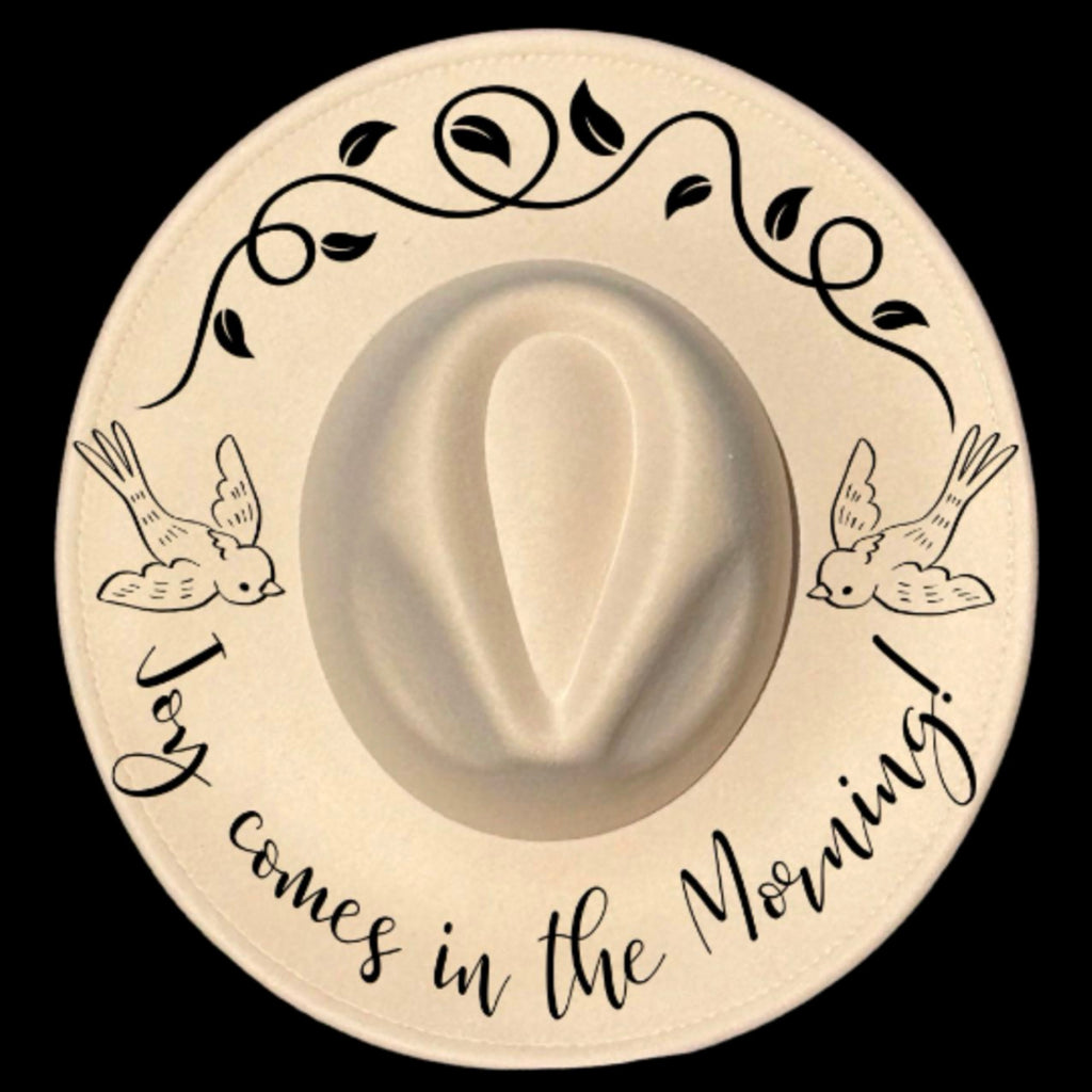 Joy comes in the morning design on a wide brim ht