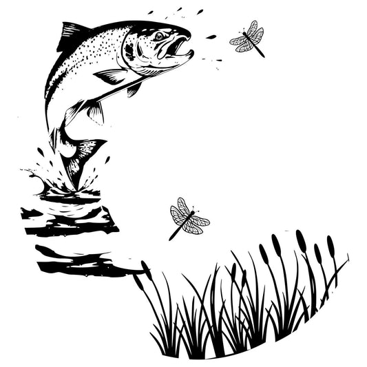 Jumping Fish And Reeds hat burning design for wide brim hats