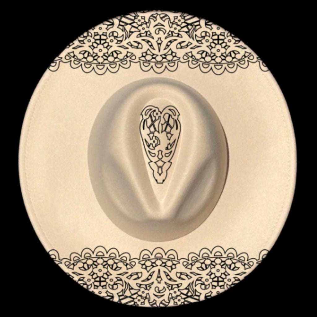 Lace ends design on a wide brim hat