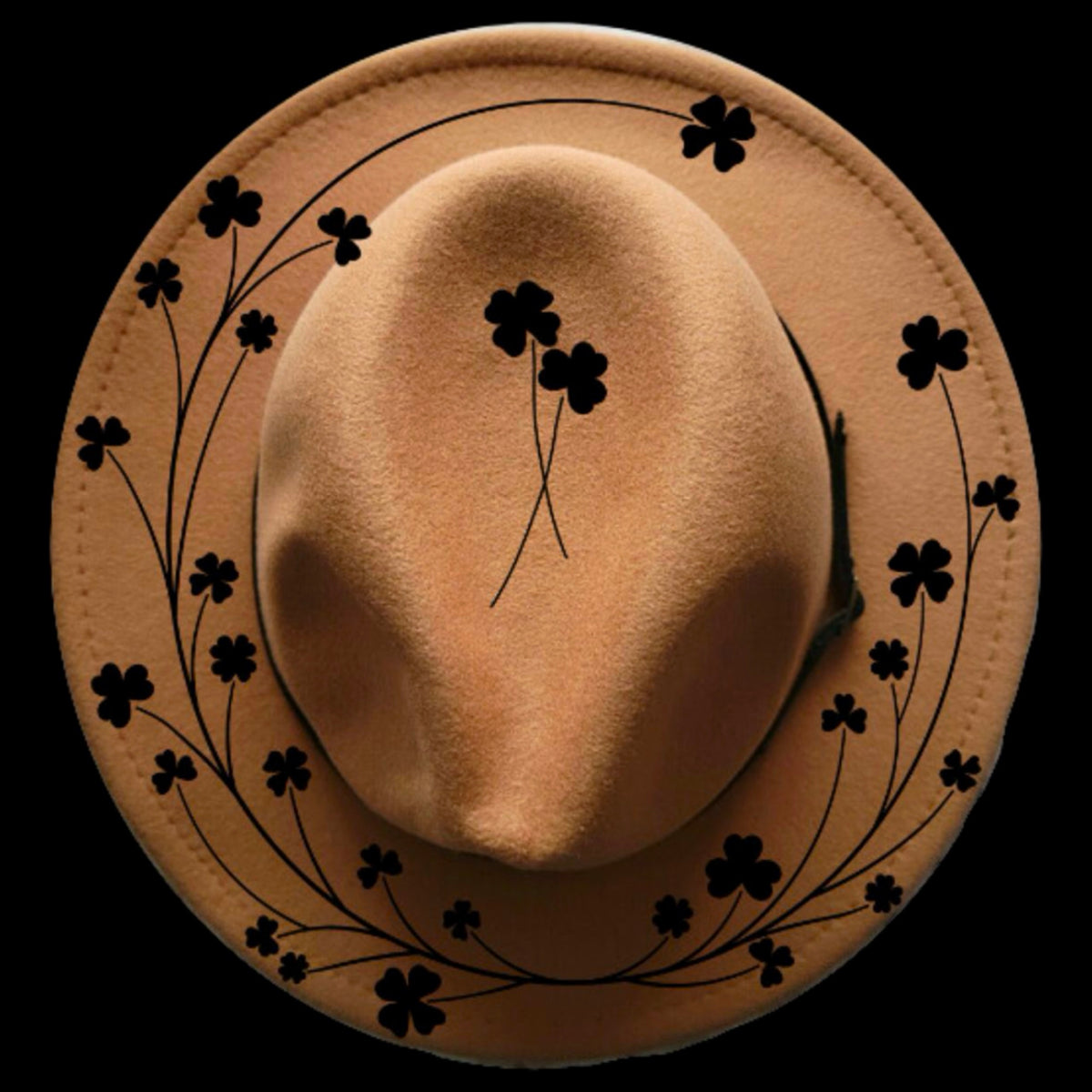 Lady luck shamrock design on narrow brim hat