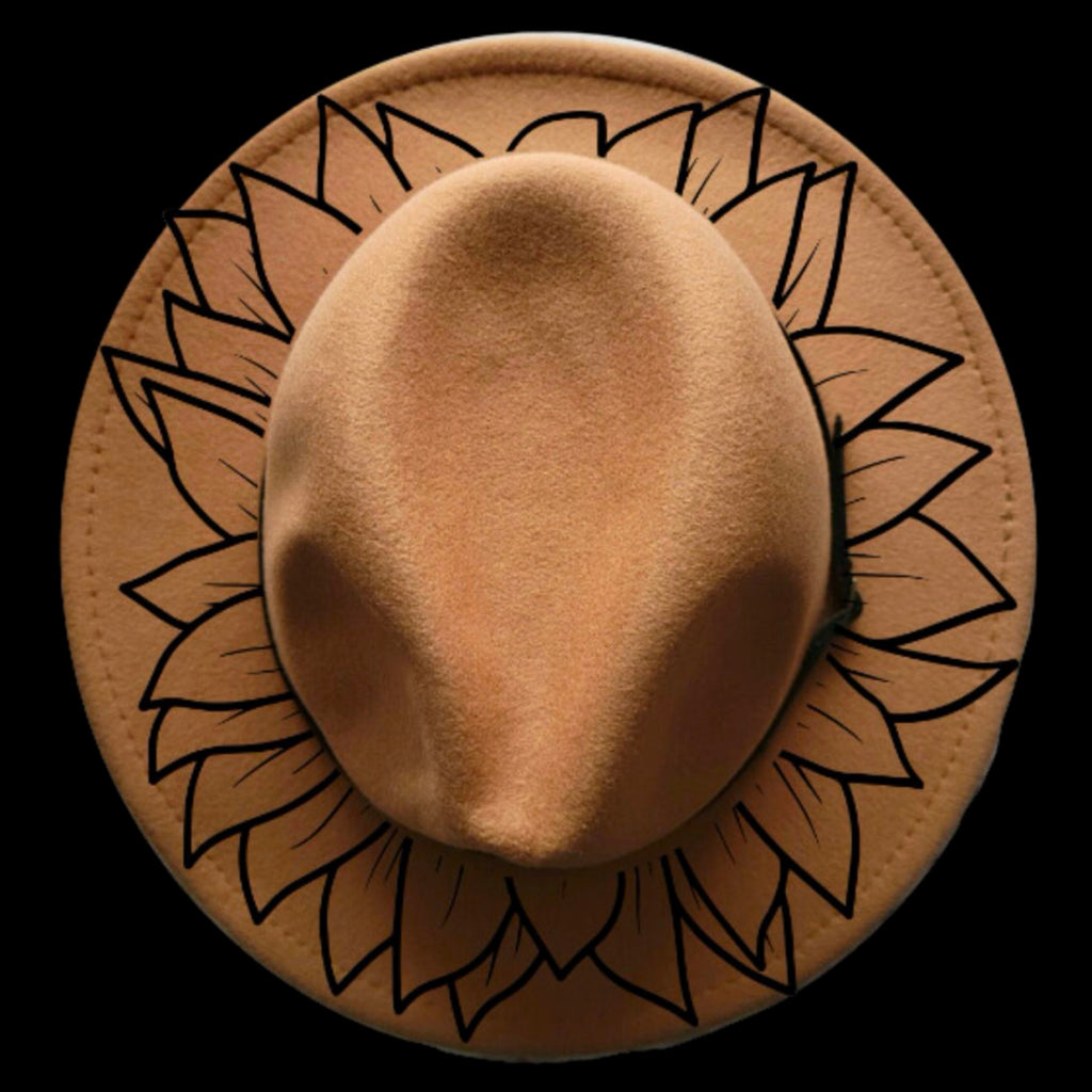 Large sunflower design on a narrow brim hat