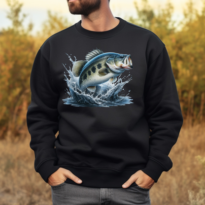 Largemouth Bass PNG digital design on a man's black sweatshirt