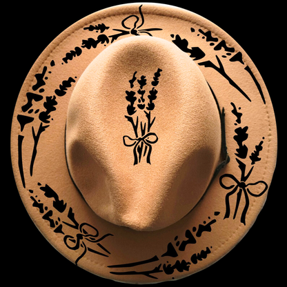 Lavender & Bows Hat Burning Design | Narrow Brim Hat | Cool Moon Designs