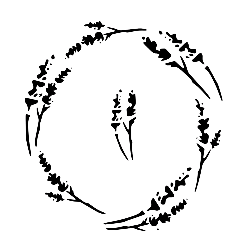 Black floral lavender wreath design on a white background