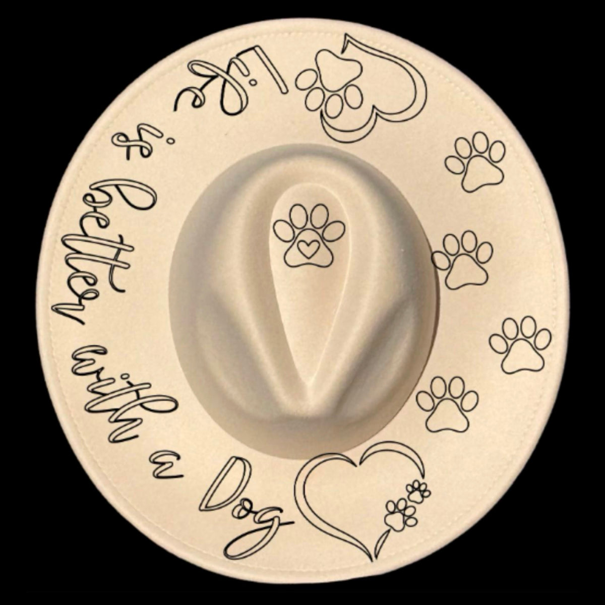 Life is better with a dog design on a wide brim hat