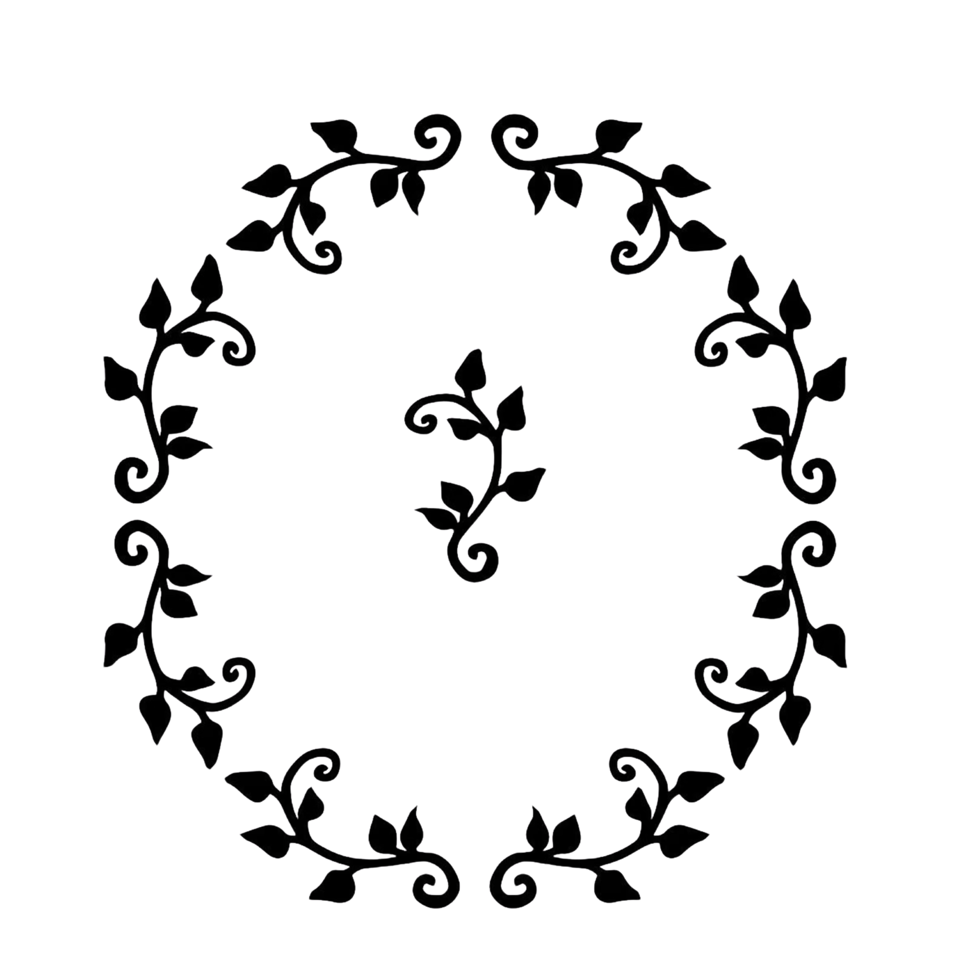 Decorative black vine design on a white background