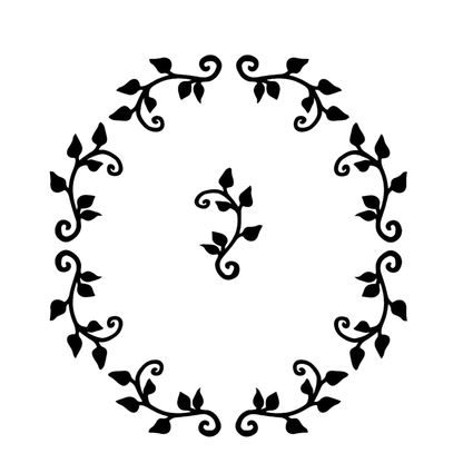 Decorative black vine design on a white background